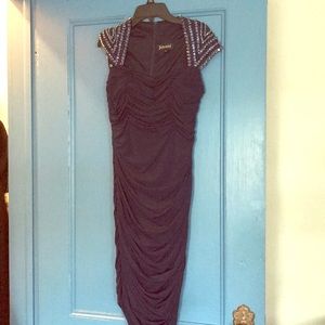 Navy blue jovani beaded ruched short dress